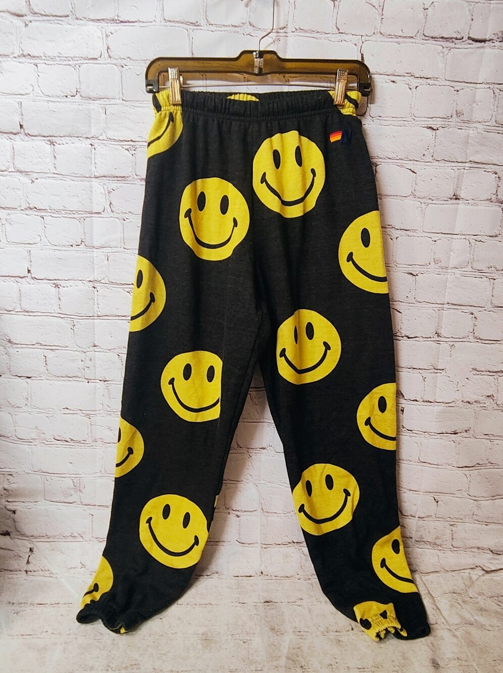 Aviator Nation Smiley Face Sweatpants Size S Black Yellow Athleisure